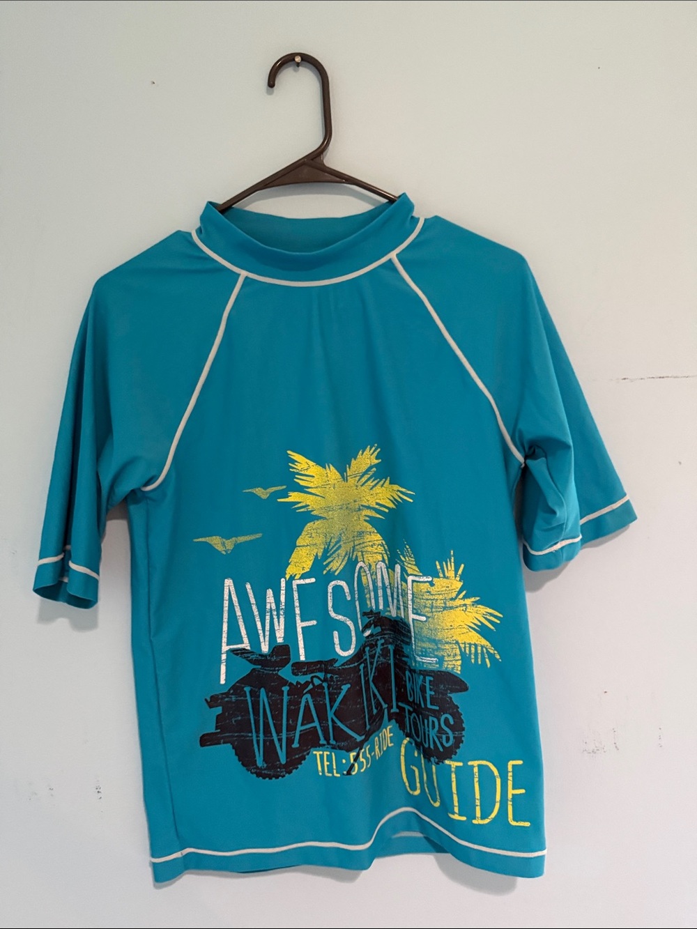 Cherokee Teal Short-Sleeve Rashguard with Palm & Bike Graphic